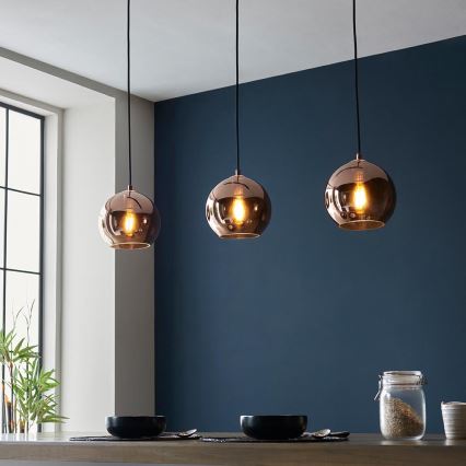 Endon 102929 - Candeeiro suspenso BOLI 3xE27/10W/230V preto/fumado castanho