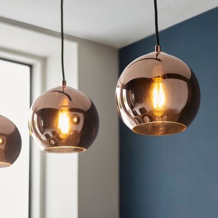 Endon 102929 - Candeeiro suspenso BOLI 3xE27/10W/230V preto/fumado castanho