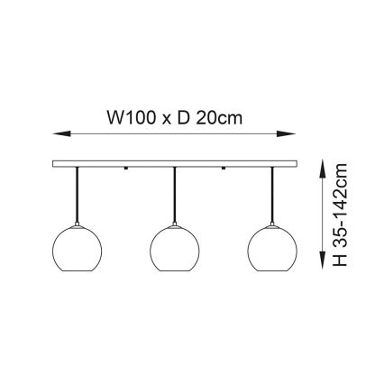 Endon 102929 - Candeeiro suspenso BOLI 3xE27/10W/230V preto/fumado castanho