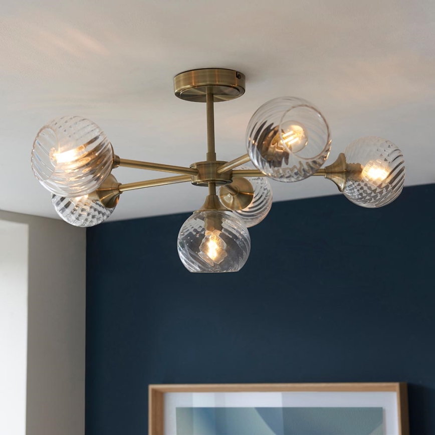 Endon 103171 - Candeeiro suspenso ALLEGRA 6xE14/7W/230V latão/transparente