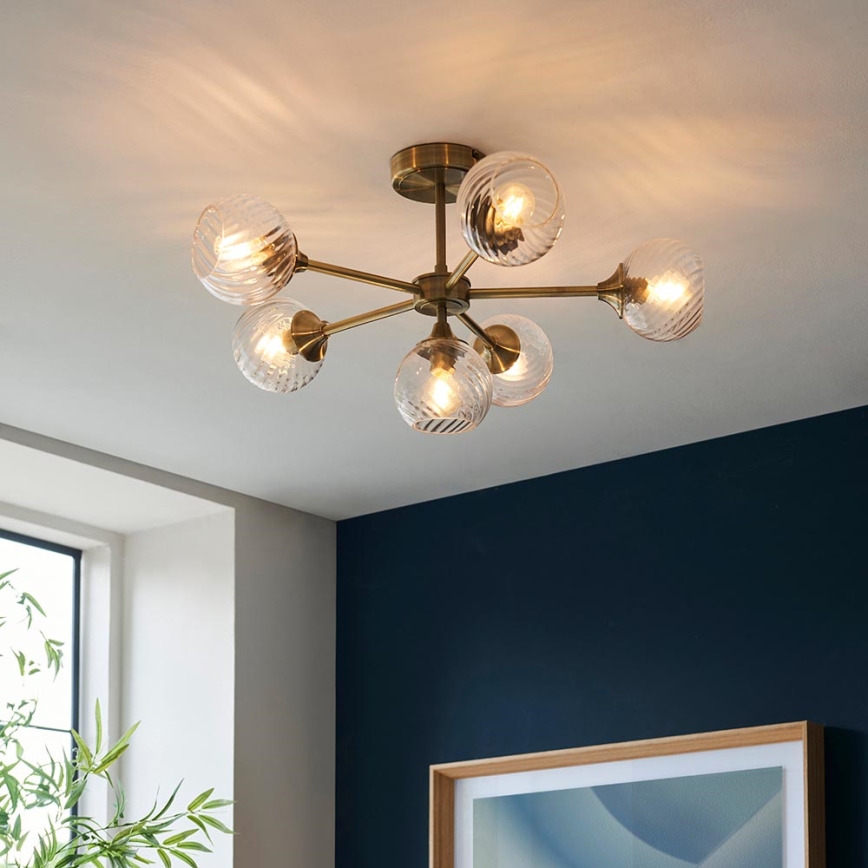 Endon 103171 - Candeeiro suspenso ALLEGRA 6xE14/7W/230V latão/transparente