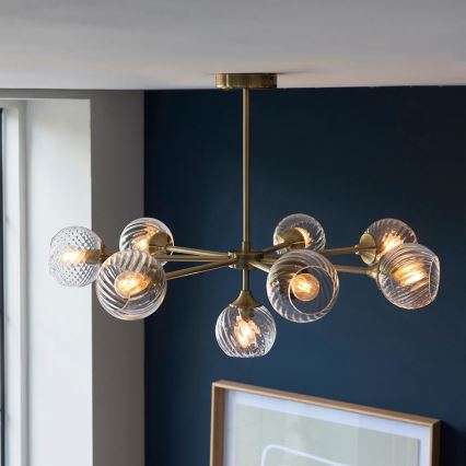 Endon 103172 - Candeeiro suspenso ALLEGRA 8xE14/7W/230V latão/transparente