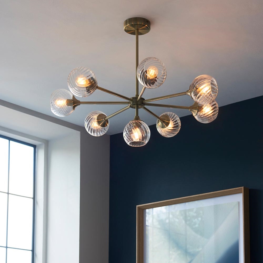 Endon 103172 - Candeeiro suspenso ALLEGRA 8xE14/7W/230V latão/transparente