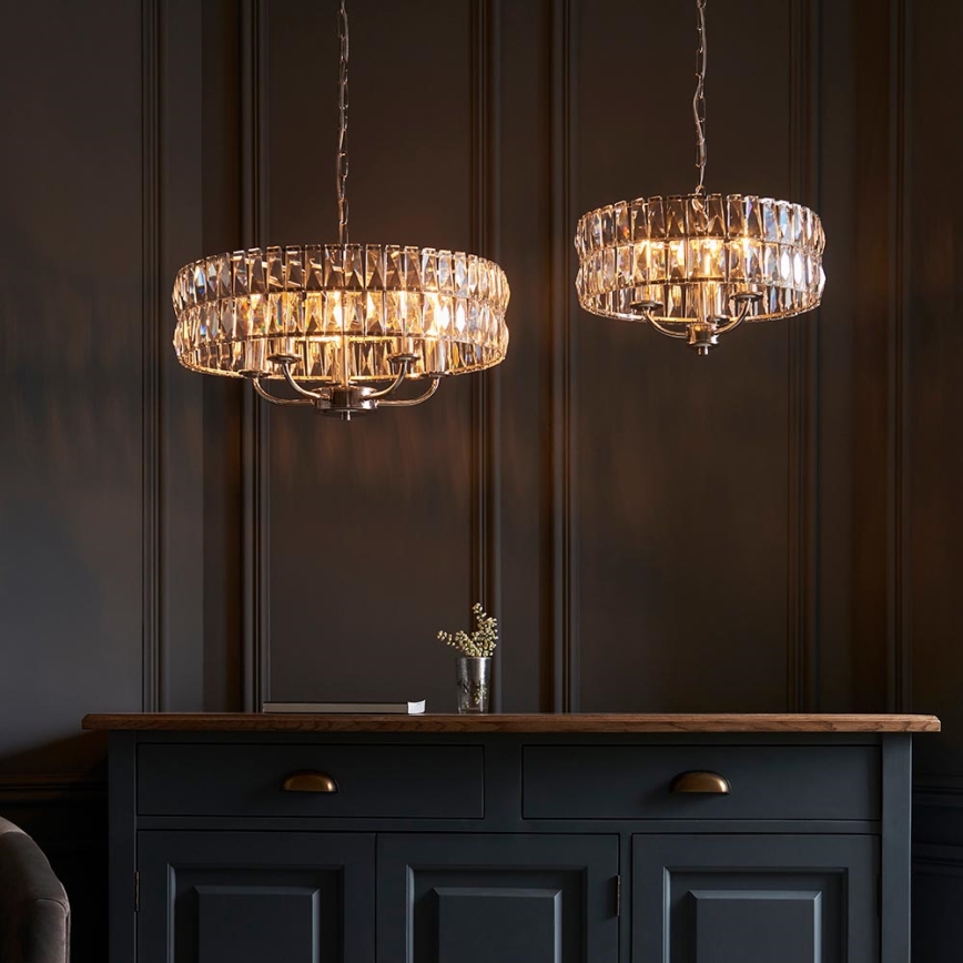 Endon 104466 - Candeeiro suspenso CLIFTON 3xE14/6W/230V cromado brilhante/transparente diâmetro 38,5 cm