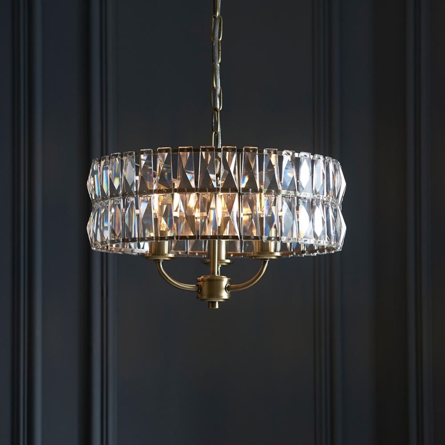 Endon 106243 - Lustre em corrente CLIFTON 3xE14/6W/230V Ø 38,5 cm latão/transparente