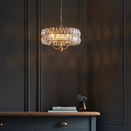 Endon 106243 - Lustre em corrente CLIFTON 3xE14/6W/230V Ø 38,5 cm latão/transparente