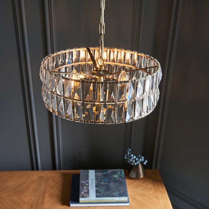 Endon 106243 - Lustre em corrente CLIFTON 3xE14/6W/230V Ø 38,5 cm latão/transparente