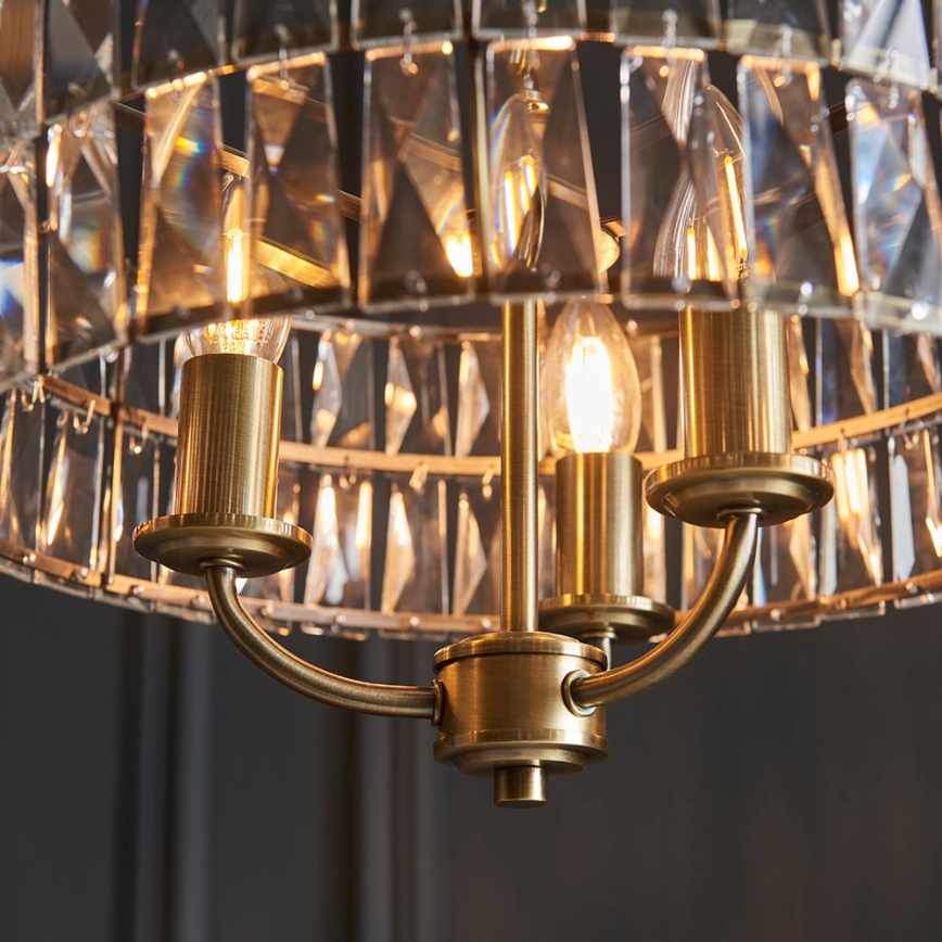 Endon 106243 - Lustre em corrente CLIFTON 3xE14/6W/230V Ø 38,5 cm latão/transparente