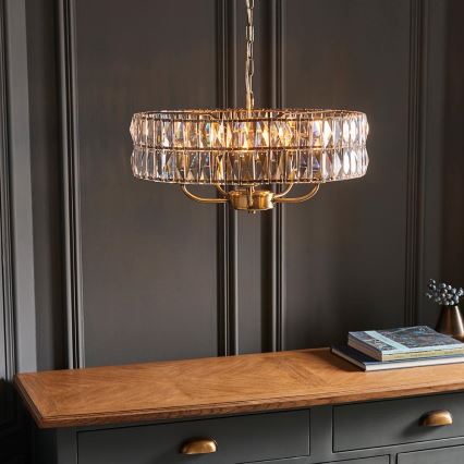 Endon 106244 - Lustre suspenso por corrente CLIFTON 5xE14/6W/230V latão/vidro transparente