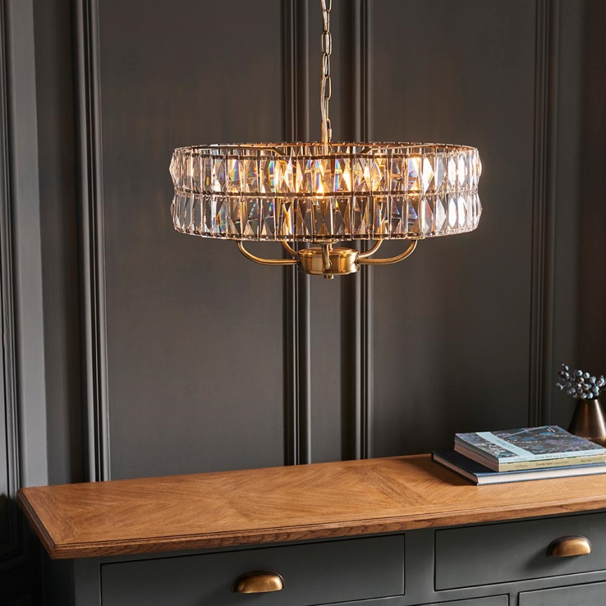 Endon 106244 - Lustre suspenso por corrente CLIFTON 5xE14/6W/230V latão/vidro transparente