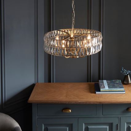 Endon 106244 - Lustre suspenso por corrente CLIFTON 5xE14/6W/230V latão/vidro transparente