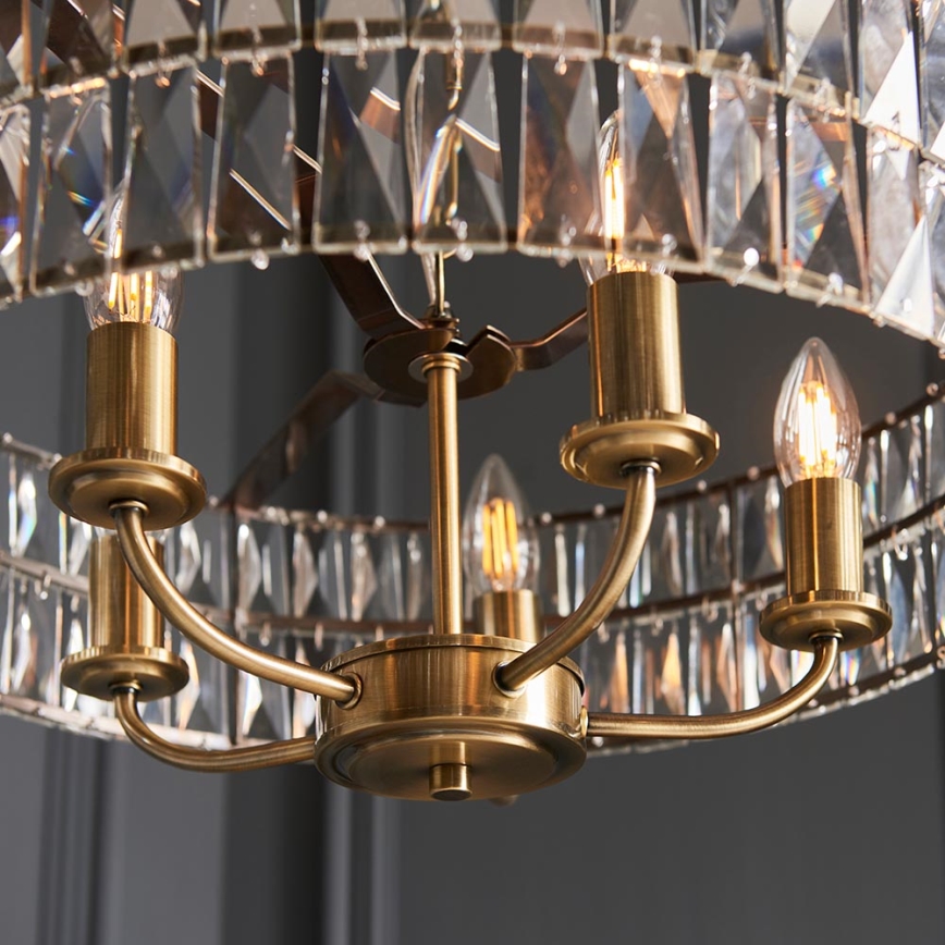 Endon 106244 - Lustre suspenso por corrente CLIFTON 5xE14/6W/230V latão/vidro transparente