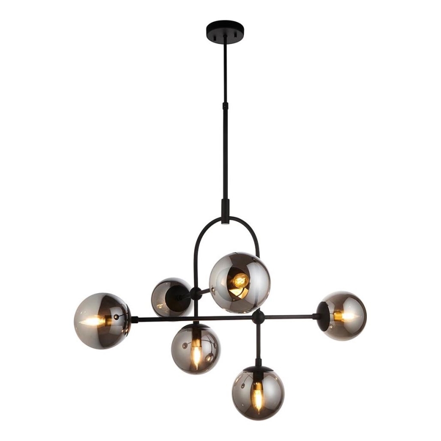 Endon 106661 - Lustre em haste ONTARIO 6xE14/7W/230V preto/fumê