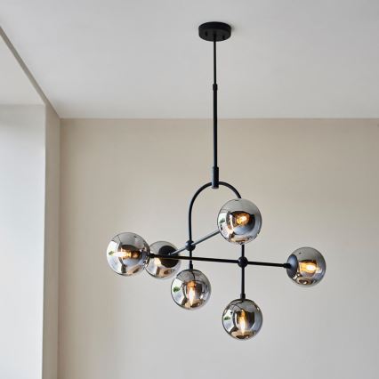 Endon 106661 - Lustre em haste ONTARIO 6xE14/7W/230V preto/fumê