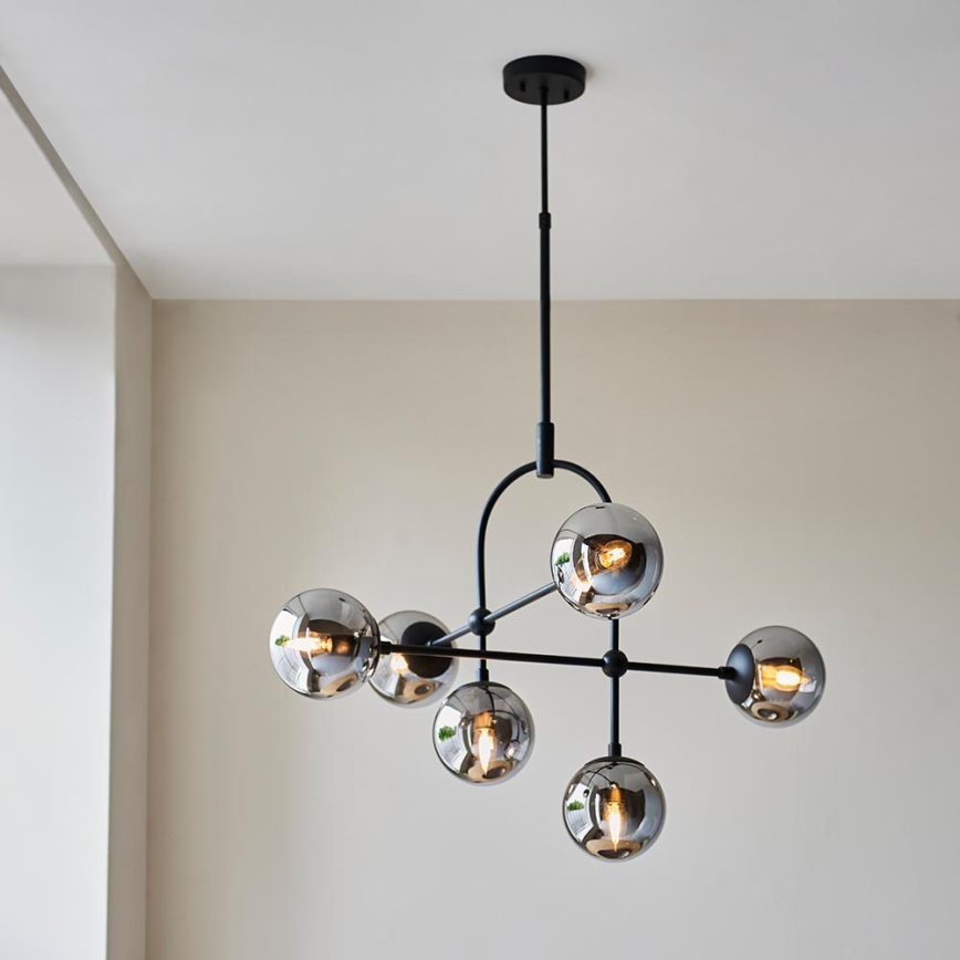 Endon 106661 - Lustre em haste ONTARIO 6xE14/7W/230V preto/fumê