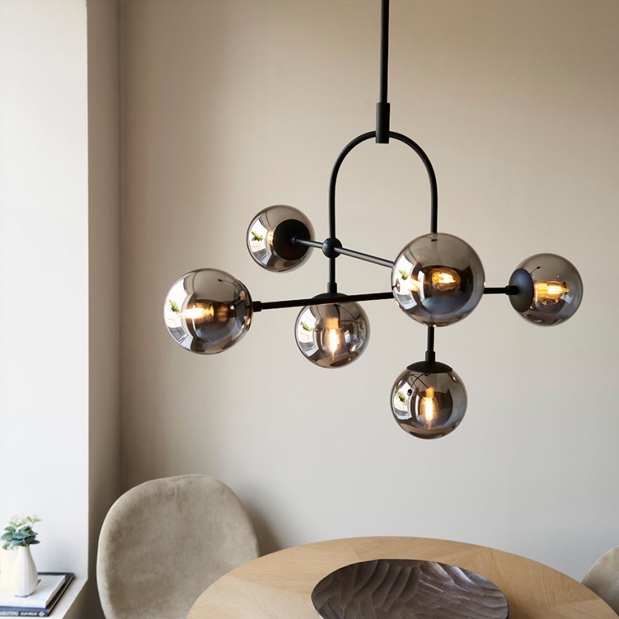 Endon 106661 - Lustre em haste ONTARIO 6xE14/7W/230V preto/fumê