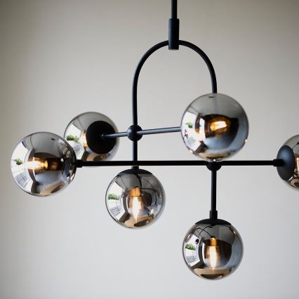 Endon 106661 - Lustre em haste ONTARIO 6xE14/7W/230V preto/fumê