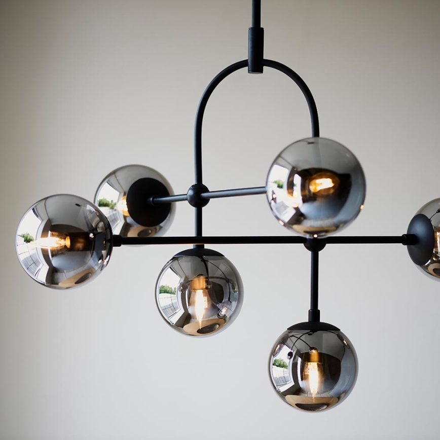 Endon 106661 - Lustre em haste ONTARIO 6xE14/7W/230V preto/fumê