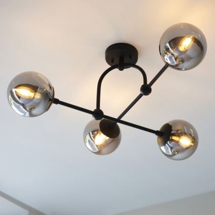 Endon 106662 - Candeeiro integrado ONTARIO 4xE14/7W/230V preto/fumado