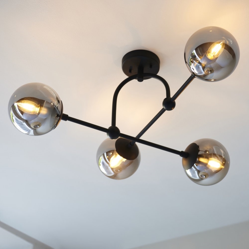 Endon 106662 - Candeeiro integrado ONTARIO 4xE14/7W/230V preto/fumado