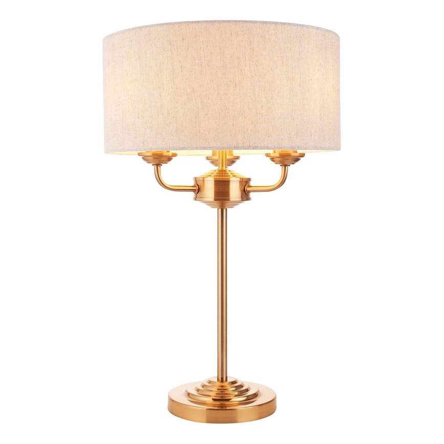 Endon 110721 - Candeeiro de mesa HIGHCLERE 3xE14/18W/230V bege/latão diâmetro 32 cm
