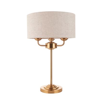 Endon 110721 - Candeeiro de mesa HIGHCLERE 3xE14/18W/230V bege/latão diâmetro 32 cm