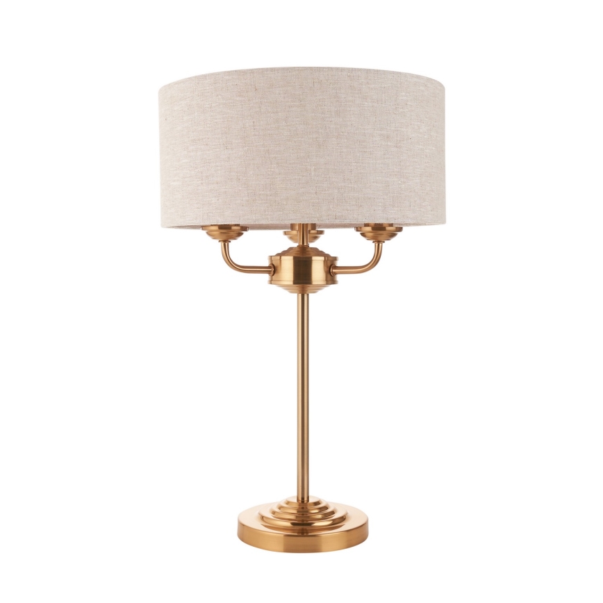 Endon 110721 - Candeeiro de mesa HIGHCLERE 3xE14/18W/230V bege/latão diâmetro 32 cm