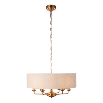 Endon 110722 - Candeeiro suspenso HIGHCLERE 6xE14/6W/230V bege/latão diâmetro 55 cm
