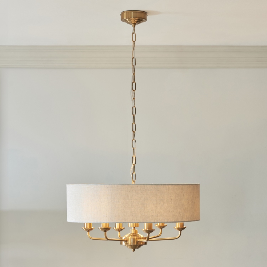 Endon 110722 - Candeeiro suspenso HIGHCLERE 6xE14/6W/230V bege/latão diâmetro 55 cm
