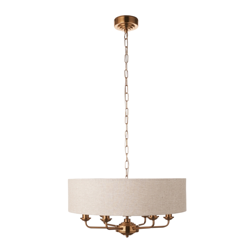 Endon 110722 - Candeeiro suspenso HIGHCLERE 6xE14/6W/230V bege/latão diâmetro 55 cm