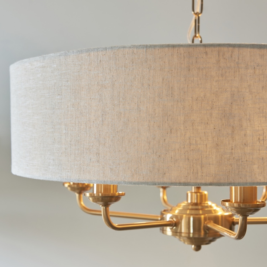 Endon 110722 - Candeeiro suspenso HIGHCLERE 6xE14/6W/230V bege/latão diâmetro 55 cm