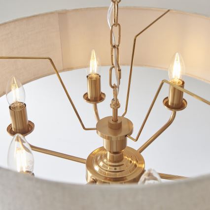 Endon 110722 - Candeeiro suspenso HIGHCLERE 6xE14/6W/230V bege/latão diâmetro 55 cm