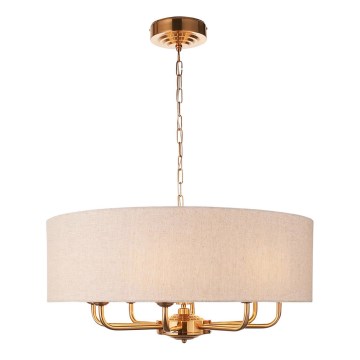 Endon 110727 - Lustre suspenso por corrente HIGHCLERE 8xE14/6W/230V bege/latão Ø 70 cm