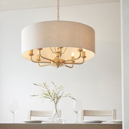 Endon 110727 - Lustre suspenso por corrente HIGHCLERE 8xE14/6W/230V bege/latão Ø 70 cm