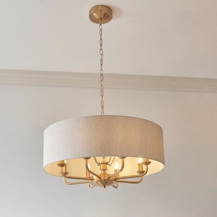 Endon 110727 - Lustre suspenso por corrente HIGHCLERE 8xE14/6W/230V bege/latão Ø 70 cm