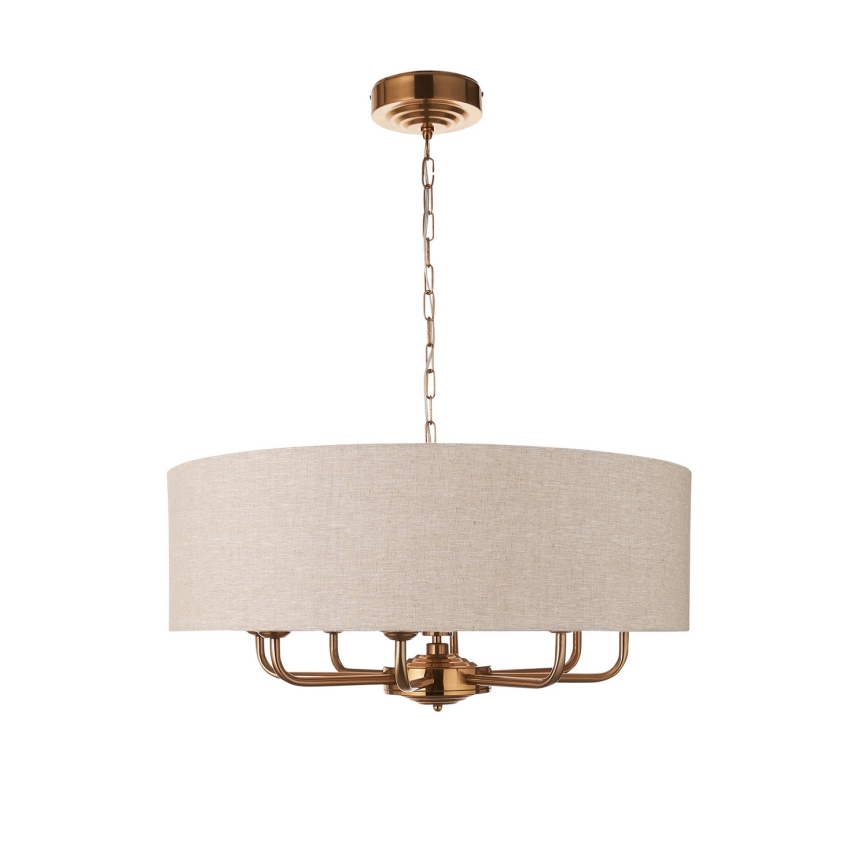 Endon 110727 - Lustre suspenso por corrente HIGHCLERE 8xE14/6W/230V bege/latão Ø 70 cm