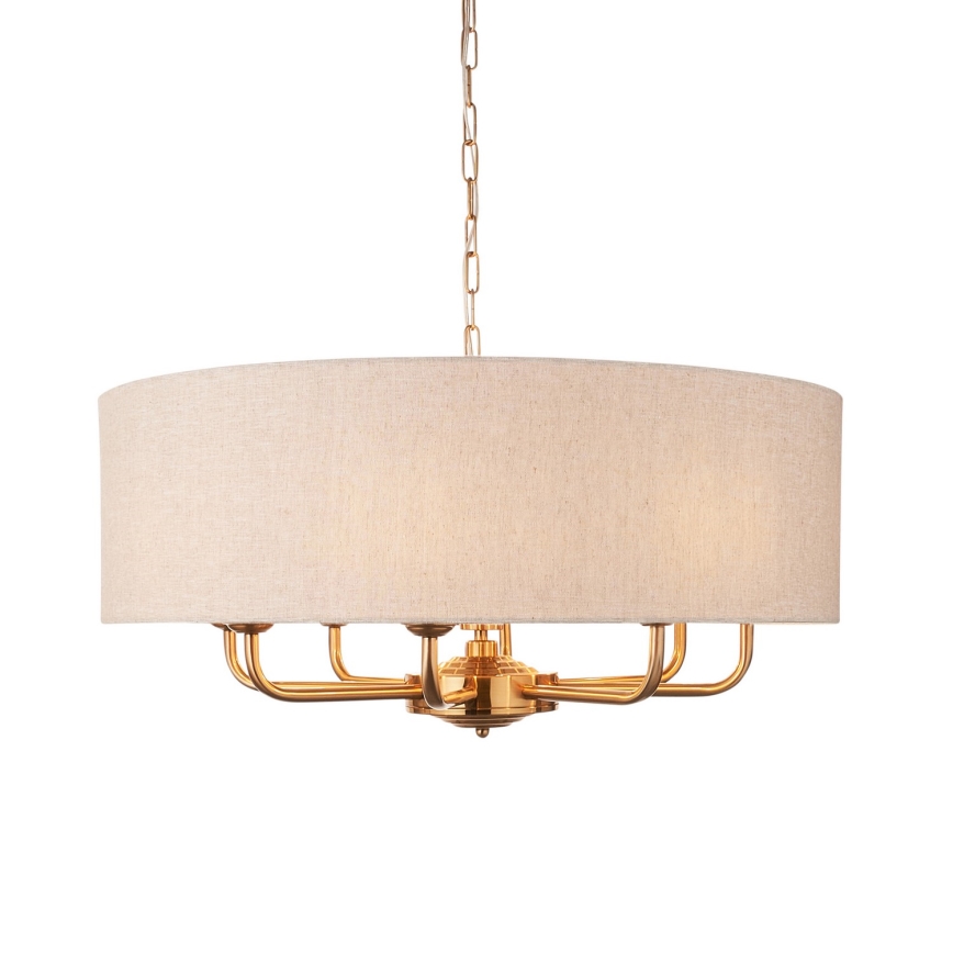 Endon 110727 - Lustre suspenso por corrente HIGHCLERE 8xE14/6W/230V bege/latão Ø 70 cm