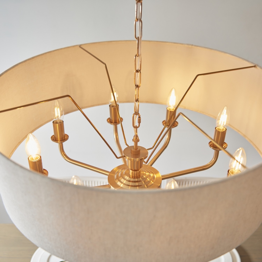 Endon 110727 - Lustre suspenso por corrente HIGHCLERE 8xE14/6W/230V bege/latão Ø 70 cm
