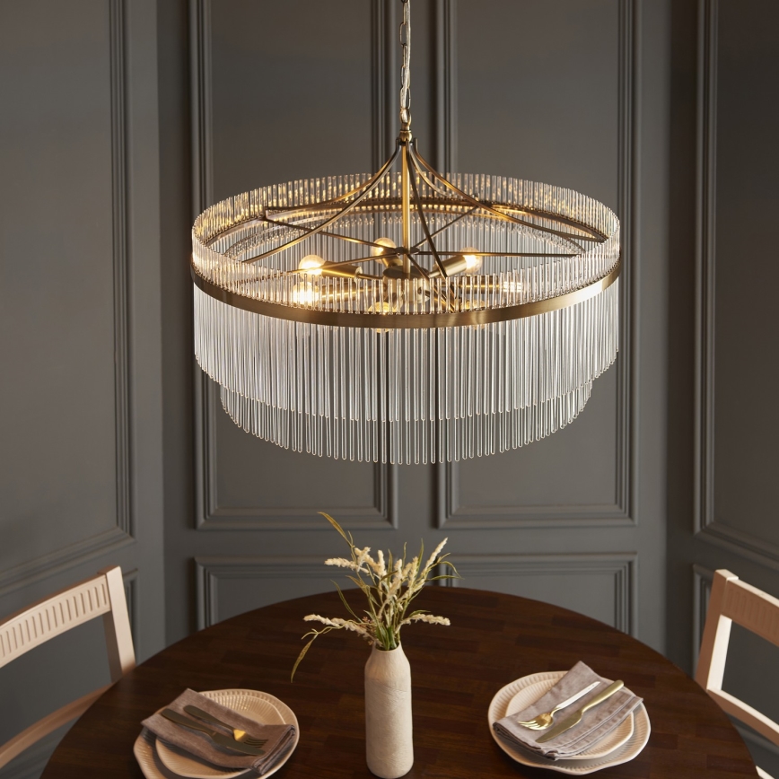 Endon 112574 - Lustre com corrente MARIETTA GRAND 7xE14/7W/230V latão/vidro transparente