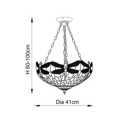 Endon 64075 - Lustre com corrente DRAGONFLY, 3xE27/60W/230V, Ø 41 cm
