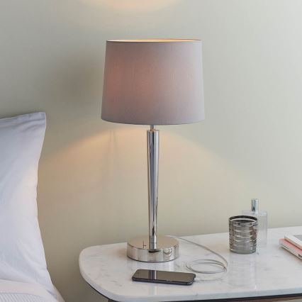 Endon 72175 - Lâmpada de mesa com porta USB SYON 1xE14/40W/230V cromo brilhante/bege