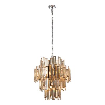 Endon 72744 - Candeeiro de cristal suspenso em corrente VIVIANA 12xE14/40W/230V cromo brilhante/fumado