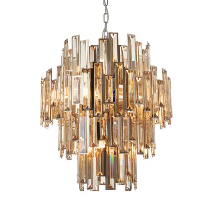 Endon 72744 - Candeeiro de cristal suspenso em corrente VIVIANA 12xE14/40W/230V cromo brilhante/fumado