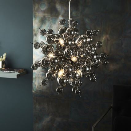 Endon 81583 - Lustre suspenso em cabo JOULES 9xE14/7W/230V cromado brilhante/fumê