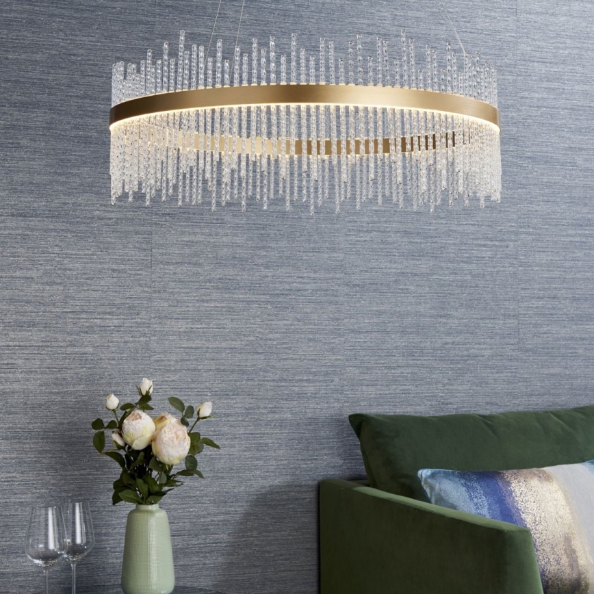 Endon 81908 - Candeeiro de teto LED regulável com cabo ADRIEL LED/58W/230V 3000K diâmetro 70 cm dourado/transparente