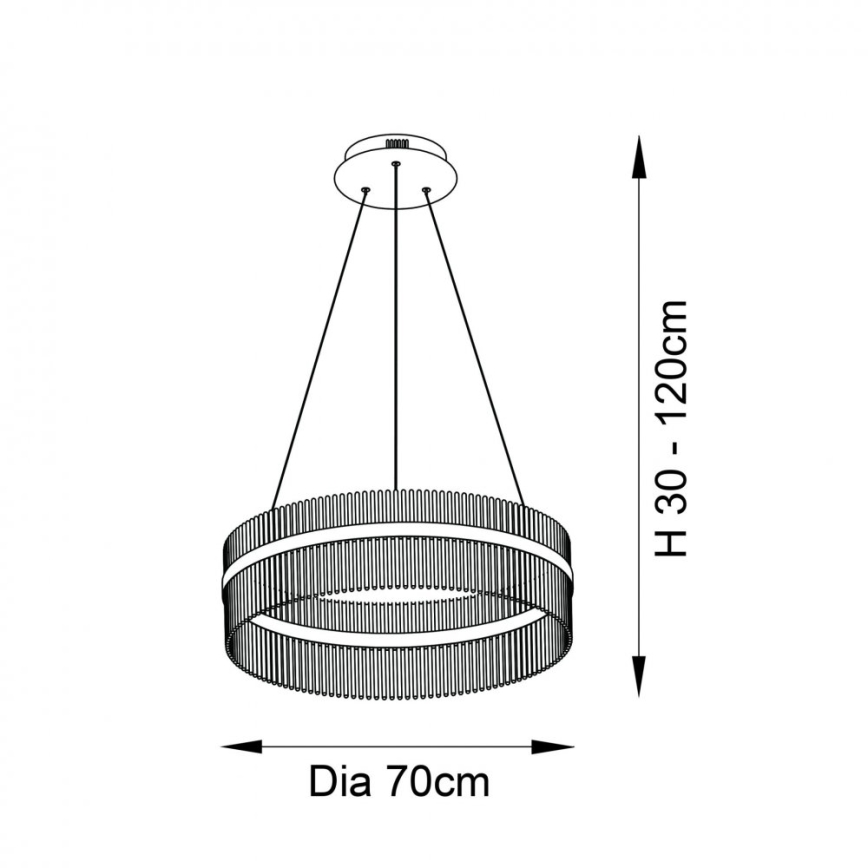 Endon 81908 - Candeeiro de teto LED regulável com cabo ADRIEL LED/58W/230V 3000K diâmetro 70 cm dourado/transparente