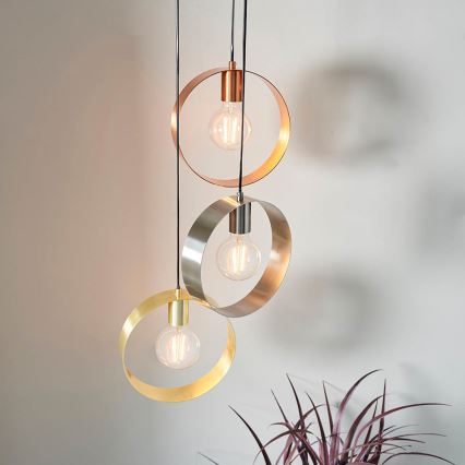 Endon 81922 - Lustre HOOP suspenso por cabo 3xE27/40W/230V dourado/cobre/cromo mate