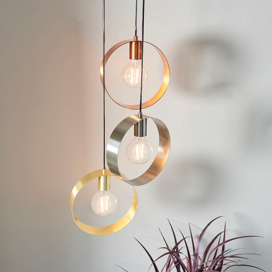Endon 81922 - Lustre HOOP suspenso por cabo 3xE27/40W/230V dourado/cobre/cromo mate