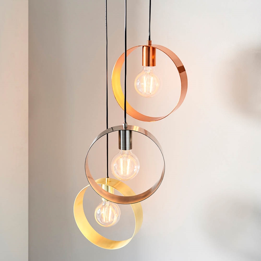 Endon 81922 - Lustre HOOP suspenso por cabo 3xE27/40W/230V dourado/cobre/cromo mate