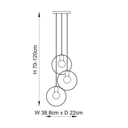 Endon 81922 - Lustre HOOP suspenso por cabo 3xE27/40W/230V dourado/cobre/cromo mate